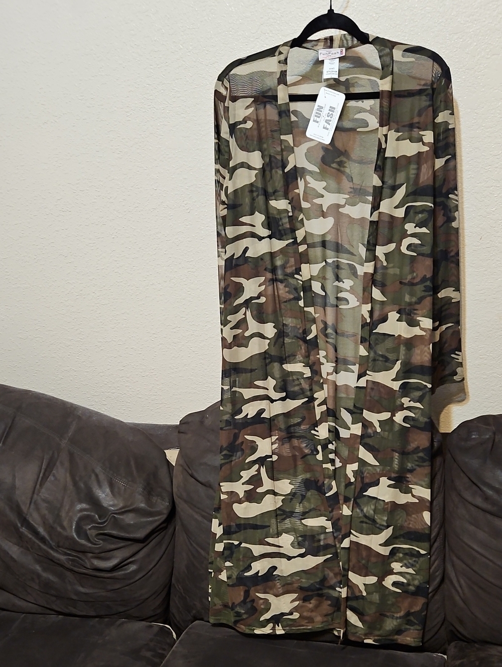 FunFash Camouflage Open-Front Sheer Cardigan - Green, Brown, Tan